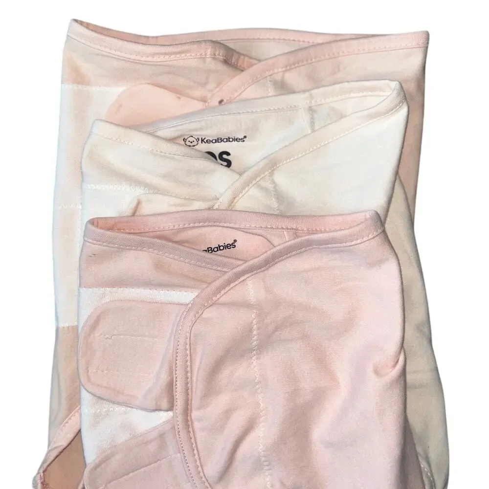 NEW* KeaBabies Angelic Blush 3-Pack Soothe Swaddle Wraps Size Small 0-3 mo.